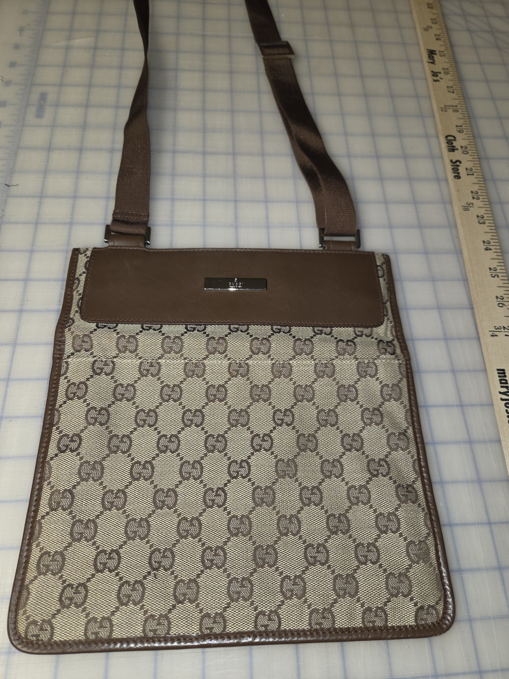 Vintage Gucci Brown GG Canvas Messenger Crossbody with Leather Trim